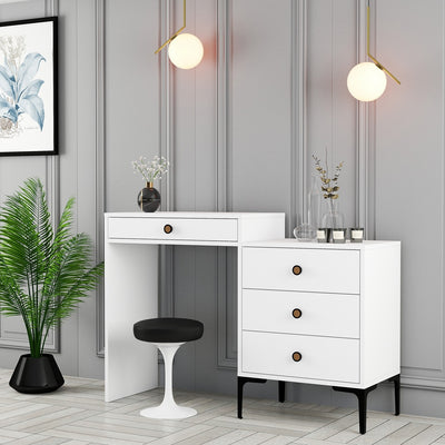 Toilette trucco consolle e cassettiera moderna in legno bianco cm 124x40x85h