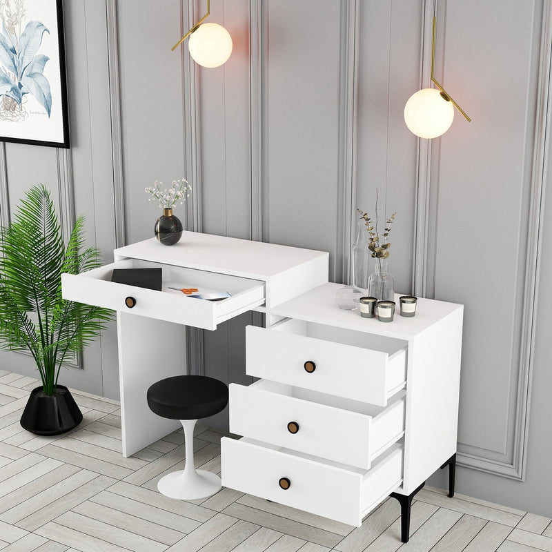 Toilette trucco consolle e cassettiera moderna in legno bianco cm 124x40x85h