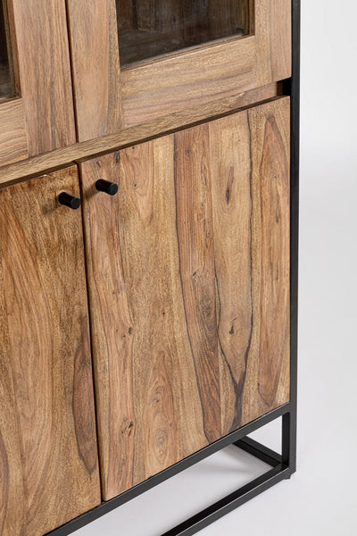 Vetrina con 4 ante in legno sheesham e struttura in acciaio cm 88x40x180h