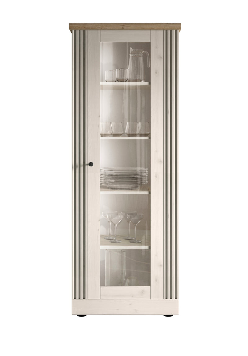 Demis - Vetrina linea country colore meringa e top legno chiaro 1 anta cm 72x44x192h