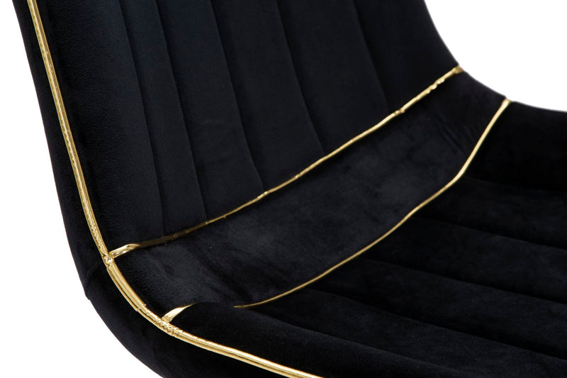sedia in metallo dorato scocca in velluto nero