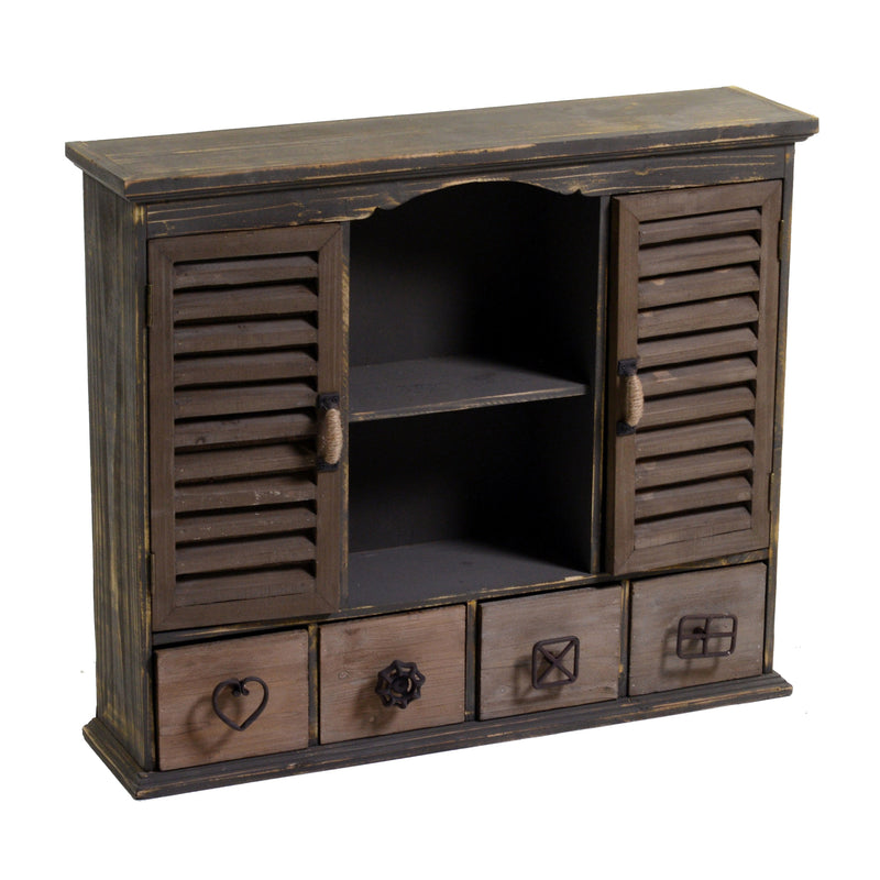 Mensola vintage in legno con ante vani e 4 cassetti cm 69,5x59x17h