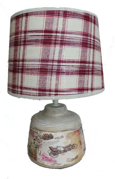 Lampada da tavolo stile vintage quadretti rossi e bianchi cm Ø 28x40h