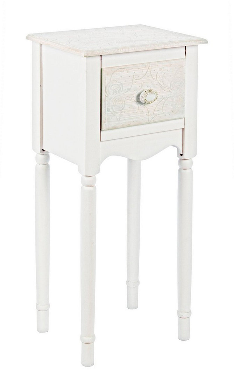 Set da 2 Alzatina porta lampada classica in legno colore bianco con cassetto cm 33x26x72h