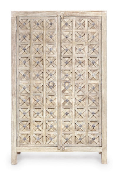 Armadietto 2 ante in legno di mango intagliate stile etnico cm 92x40x154h
