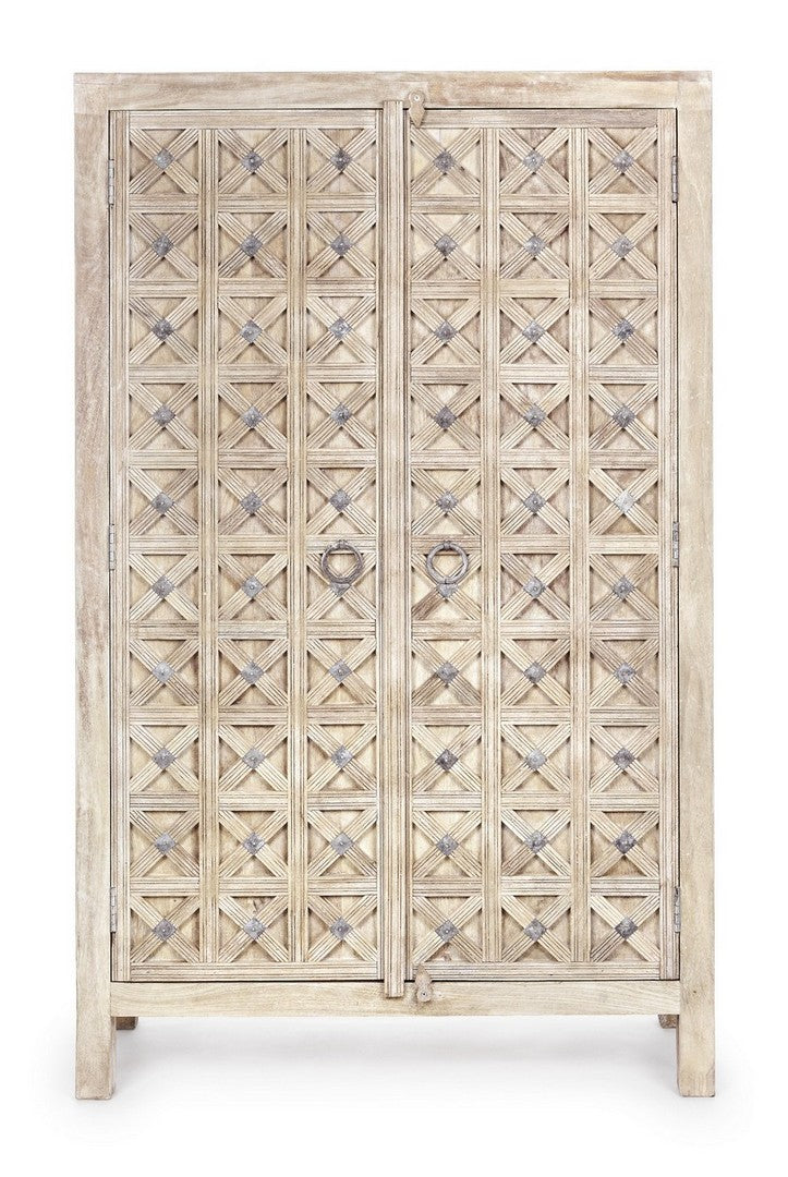 Armadietto 2 ante in legno di mango intagliate stile etnico cm 92x40x154h