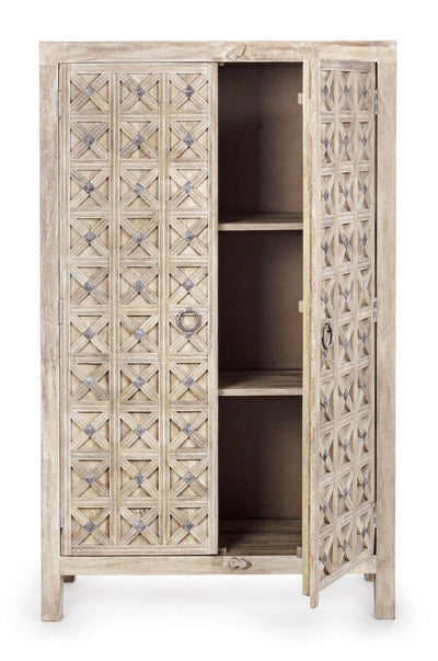Armadietto 2 ante in legno di mango intagliate stile etnico cm 92x40x154h
