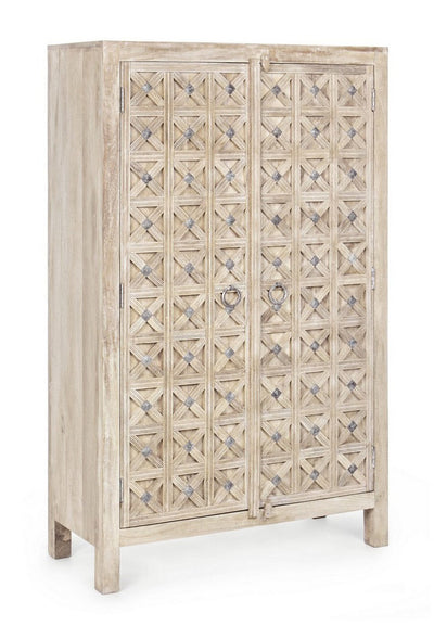 Armadietto 2 ante in legno di mango intagliate stile etnico cm 92x40x154h