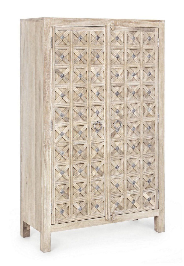 Armadietto 2 ante in legno di mango intagliate stile etnico cm 92x40x154h