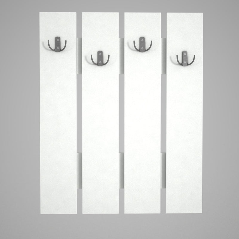 Appendiabiti da parete moderno bianco opaco in legno 4 ganci cm 65x4x80h