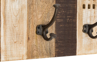 Appendiabiti da parete in legno 5 ganci stile country cm 81x10x25h