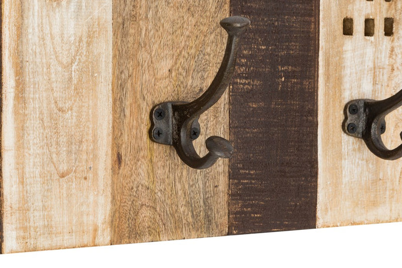 Appendiabiti da parete in legno 5 ganci stile country cm 81x10x25h