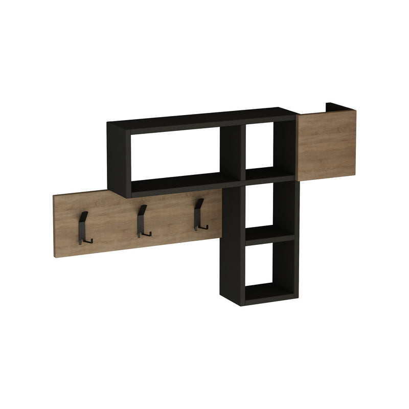 Appendiabiti design da parete con contenitore 4 vani a giorno con ganci cm 100x15x61h