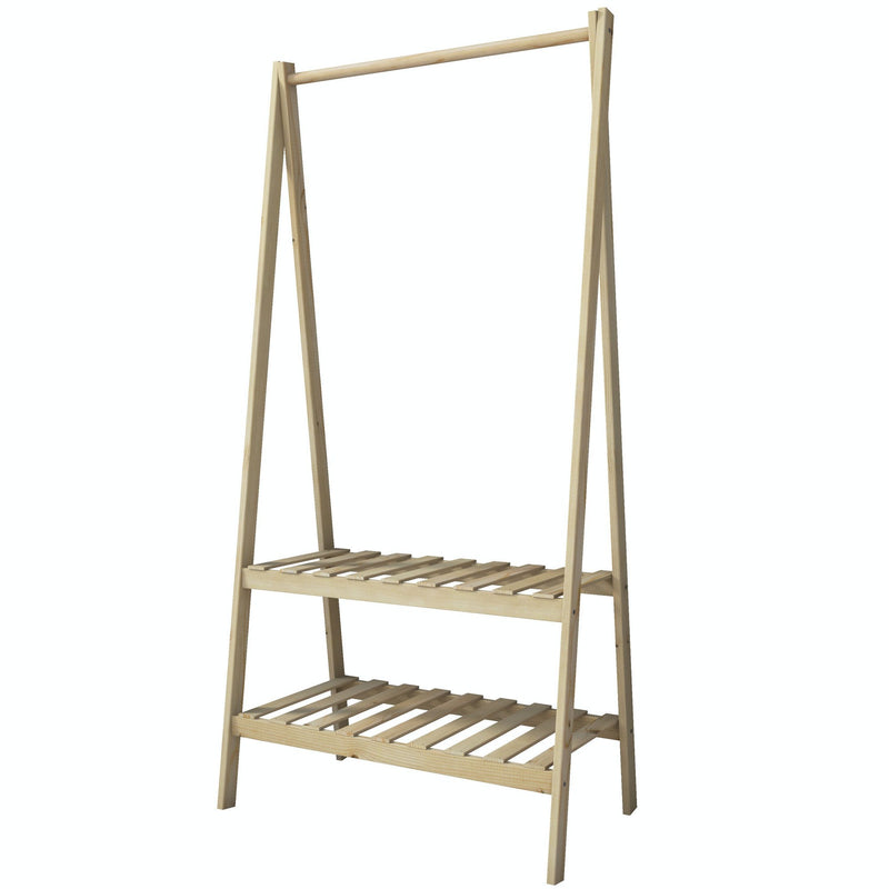 Appendiabiti in stile country in legno con due ripiani per ingresso cm 90x42x148h