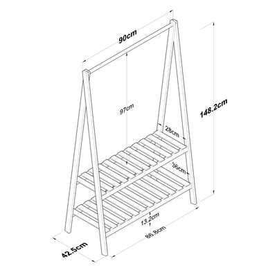 Appendiabiti in stile country in legno con due ripiani per ingresso cm 90x42x148h