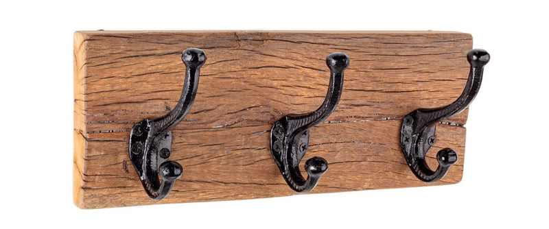 Appendiabiti da muro in legno colore naturale con ganci in ferro nero - varie misure