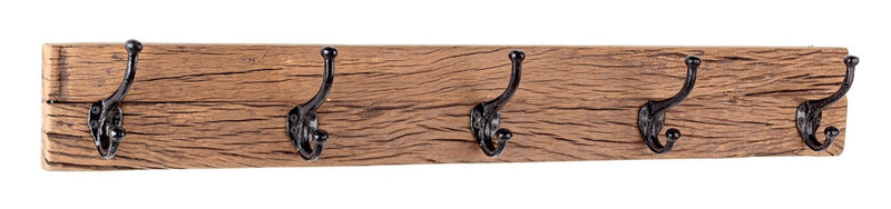 Appendiabiti da muro in legno colore naturale con ganci in ferro nero - varie misure