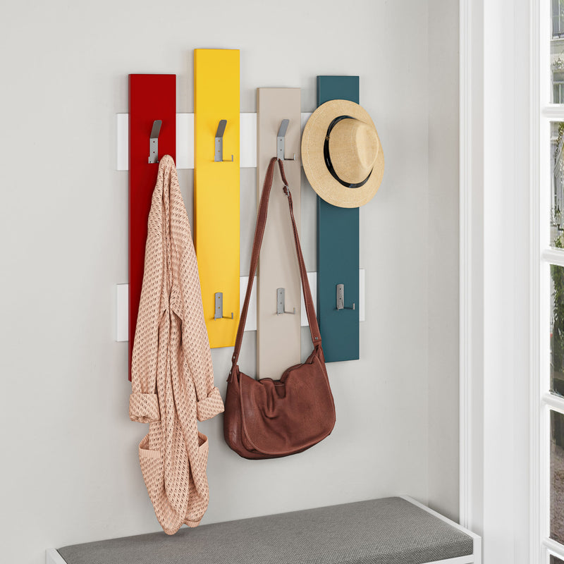 Set 4 ganci appendiabiti in legno stile moderno disponibile in 3 colori: multicolore, bianco opaco e rovere chiaro opaco