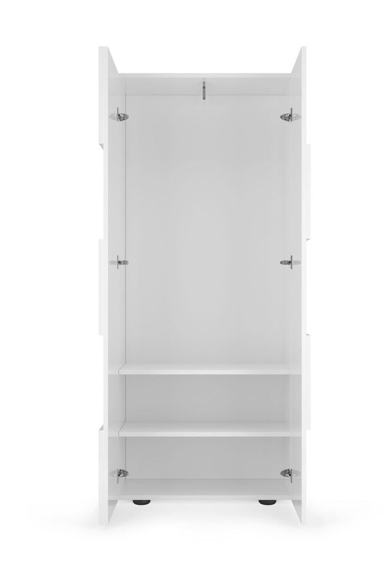 Yanna - Armadio 2 ante da ingresso bianco lucido con appendiabiti cm 78x31x187h