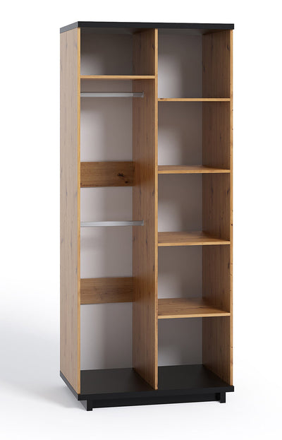 Cautiero - Armadio 2 ante in legno naturale e nero opaco cm 90x60x215h