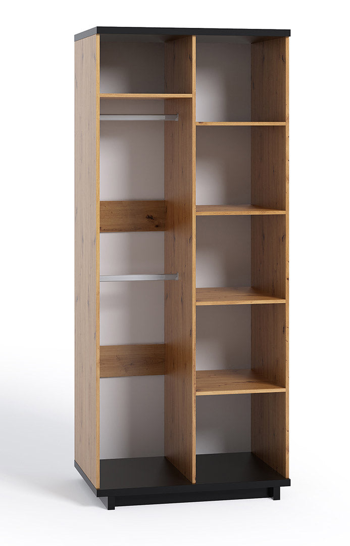 Cautiero - Armadio 2 ante in legno naturale e nero opaco cm 90x60x215h