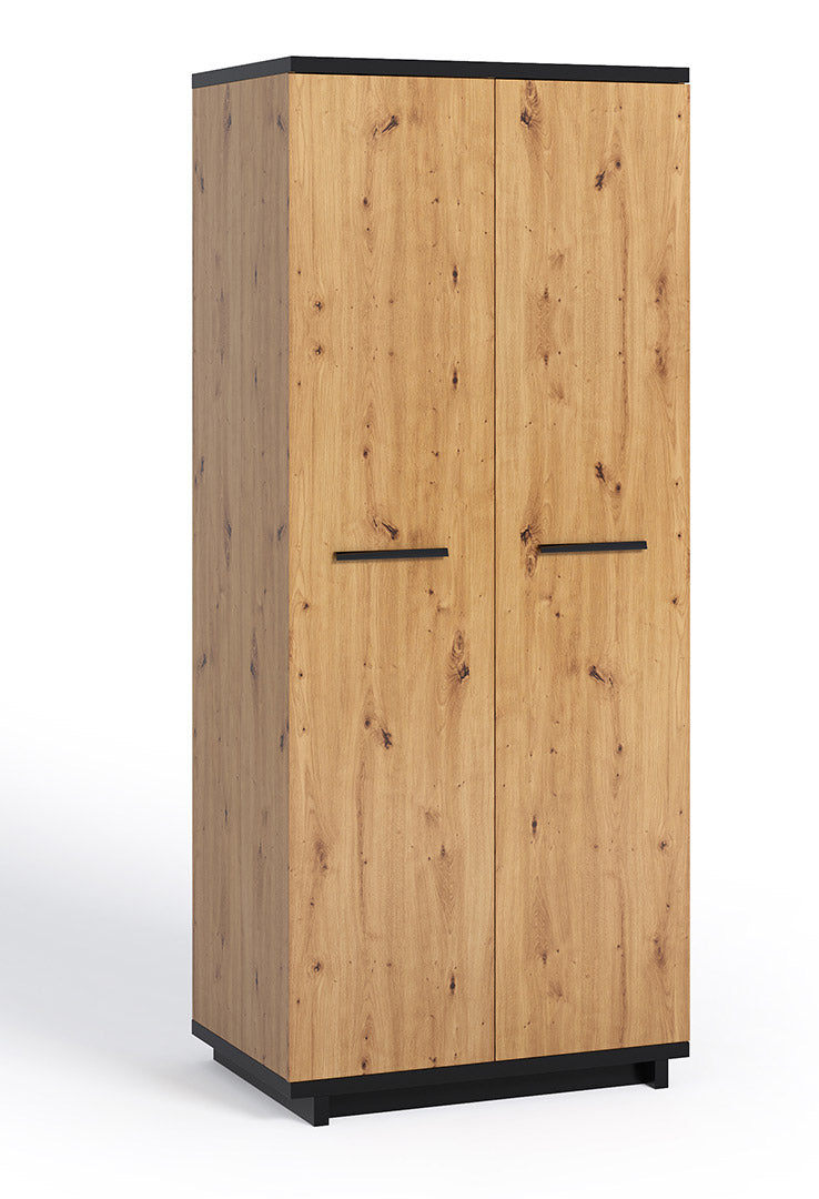 Cautiero - Armadio 2 ante in legno naturale e nero opaco cm 90x60x215h