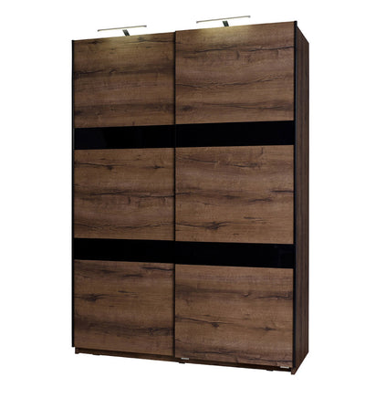 armadio scorrevole 2 ante in legno oak  monaster inserti nero lucido