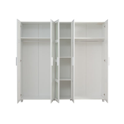 Armadio stile classico alto in legno bianco opaco con anta a specchio cm 220x50x201h