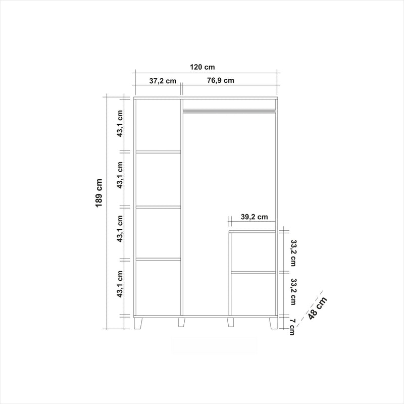 Armadio alto in legno zona notte a 3 ante con asta appendiabiti cm 120x48x189h