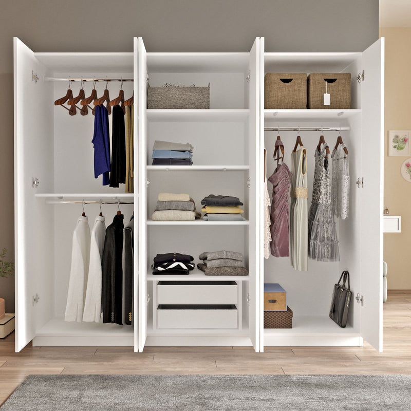 Armadio design 2 ante a specchio 3 appendiabiti cassetti cm 208x50x184h - vari colori