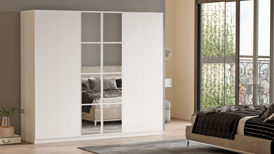 Armadio design 2 ante a specchio 3 appendiabiti cassetti cm 208x50x184h - vari colori