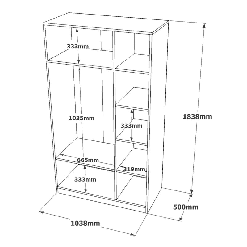 Armadio alto moderno con anta a specchio asta appendiabiti cm 104x50x184h- vari colori
