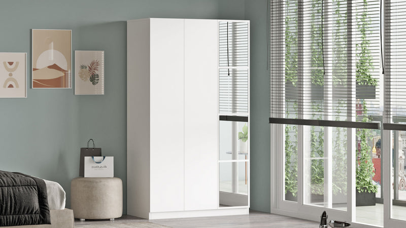 Armadio alto moderno con anta a specchio asta appendiabiti cm 104x50x184h- vari colori