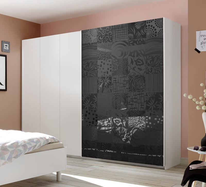 armadio 2 ante in legno bianco anta serigrafata colore grigio