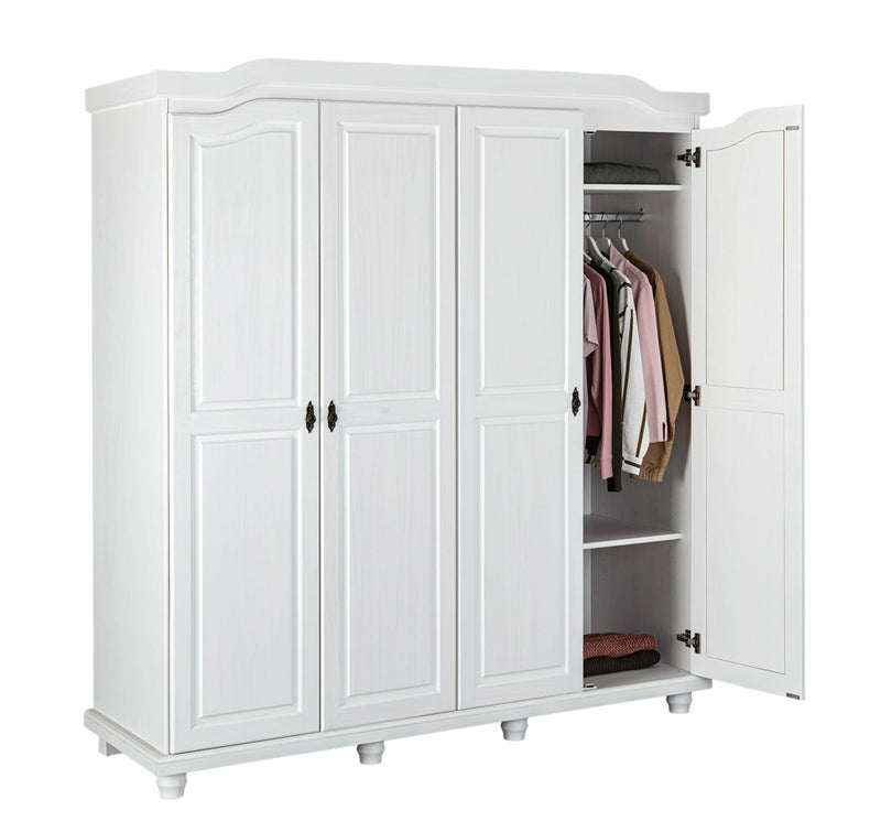 Marlet - Armadio classico 4 ante in legno massello colore bianco cm 182x59x197h