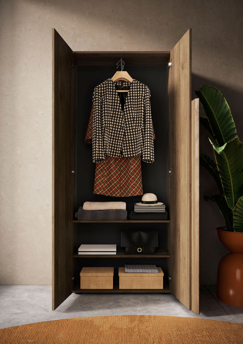 Juan - Armadio da ingresso 2 ante con appendiabiti e ripiani in legno rovere cm 78x31x187h