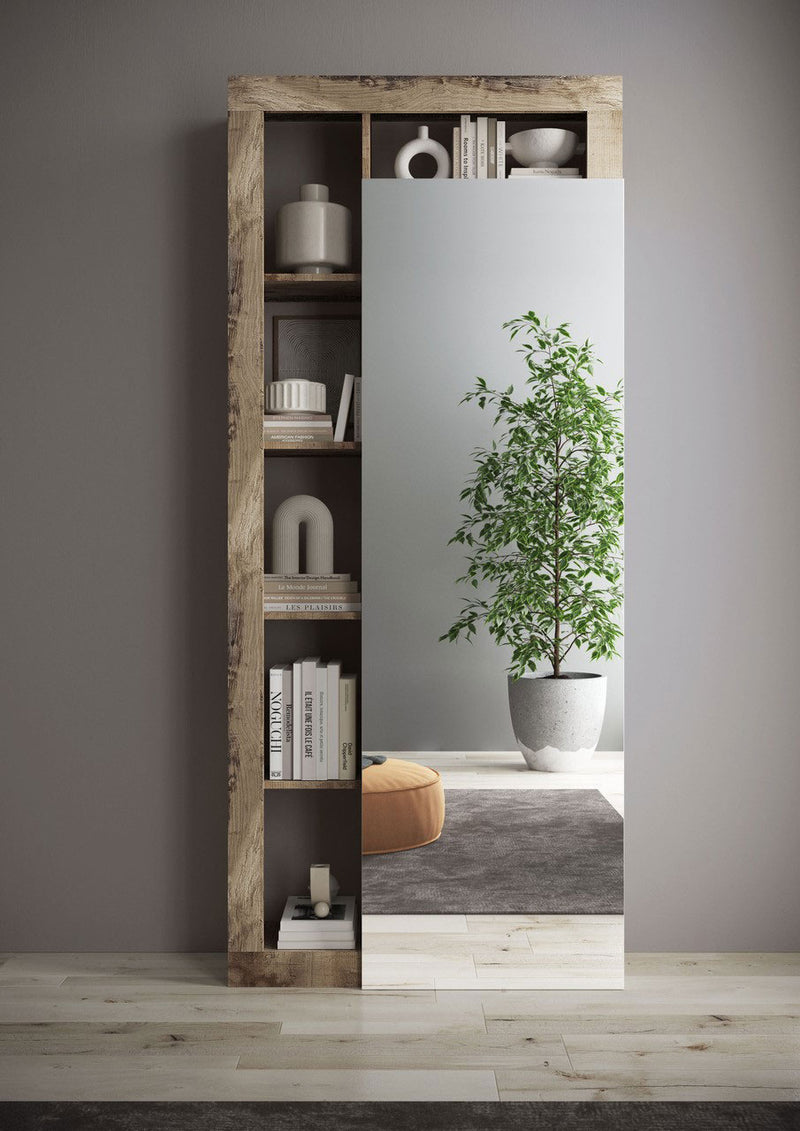 armadio da ingresso anta con specchio scaffale in legno colore pero
