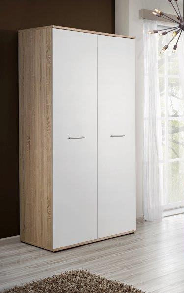 Armadio due ante design moderno in legno naturale e bianco cm 90x55x191h
