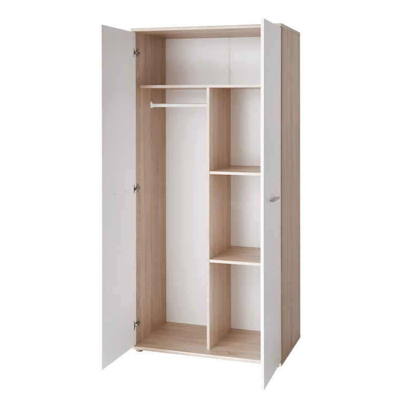 Armadio due ante design moderno in legno naturale e bianco cm 90x55x191h
