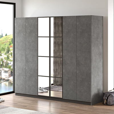 Armadio design 2 ante a specchio 3 appendiabiti cassetti cm 208x50x184h - vari colori
