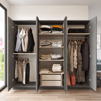 Armadio design 2 ante a specchio 3 appendiabiti cassetti cm 208x50x184h - vari colori