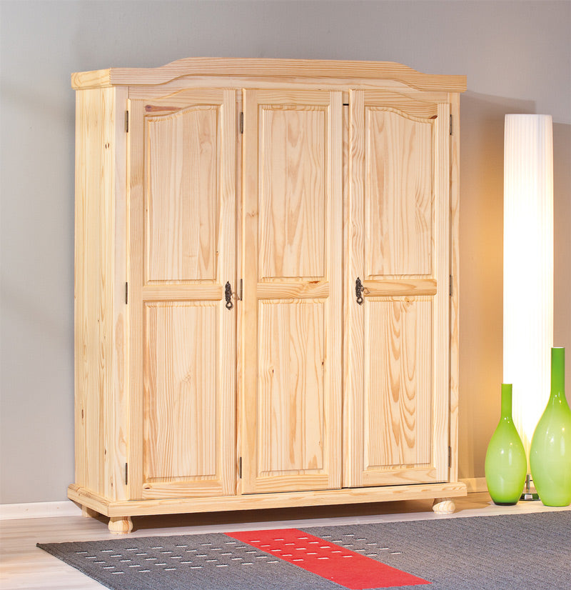 Isac - Armadio 3 ante classico country in legno finitura naturale cm 150x56x180h