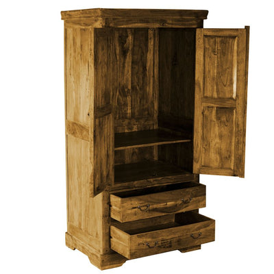 Armadio country con due ante e cassetti in legno di acacia cm 54,5x34,5x180h