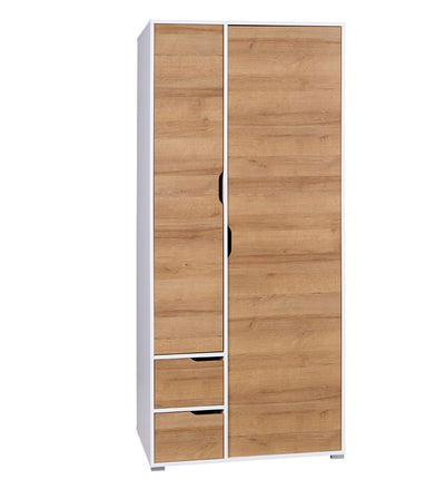 armadio moderno in legno 2 ante 2 cassetti colore bianco opaco e naturale