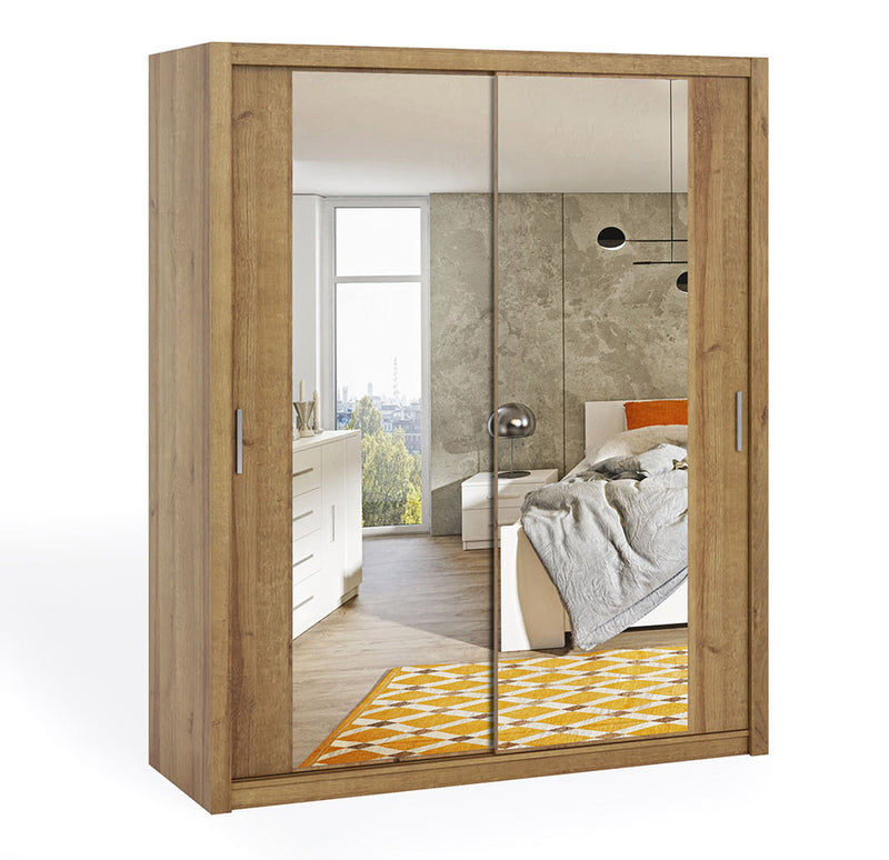 armadio moderno scorrevole in legno oak golden con specchio