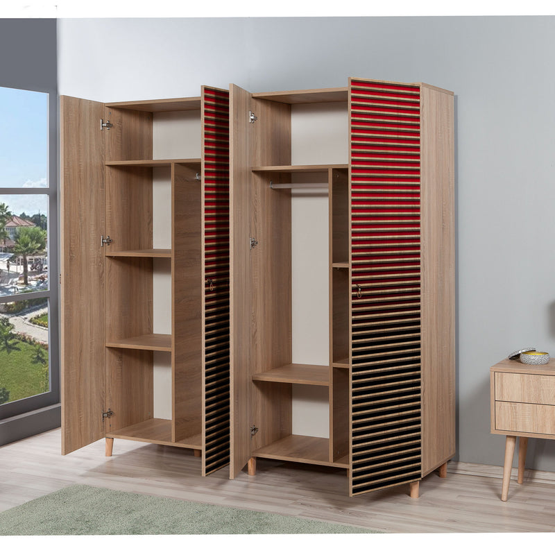 Armadio alto design in legno 4 ante a fantasia cm 180x52x190h - vari colori