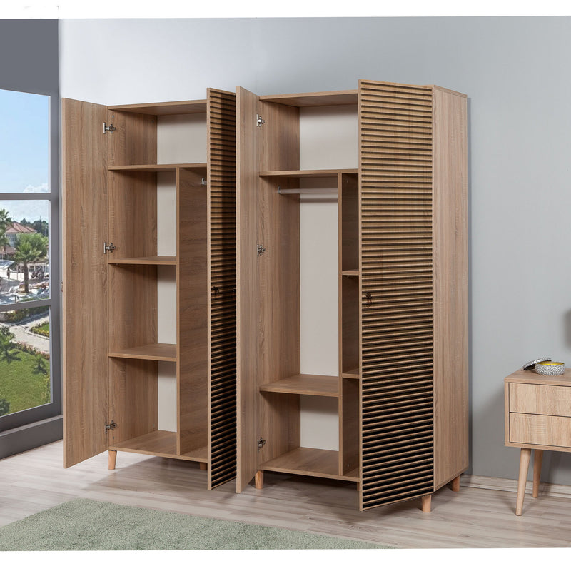 Armadio alto design in legno 4 ante a fantasia cm 180x52x190h - vari colori