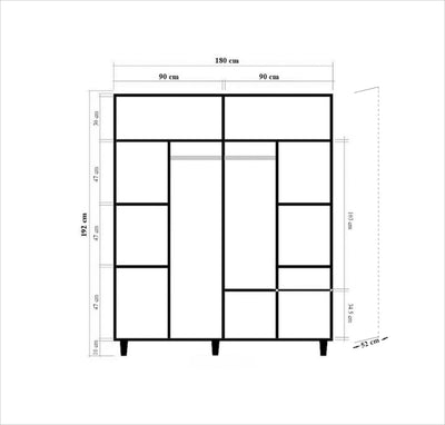 Armadio alto design in legno 4 ante a fantasia cm 180x52x190h - vari colori