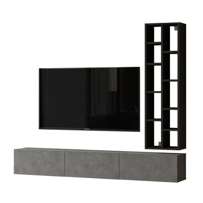 Mobile tv sospeso in legno moderno 3 ante a ribalta con scaffale libreria - vari colori