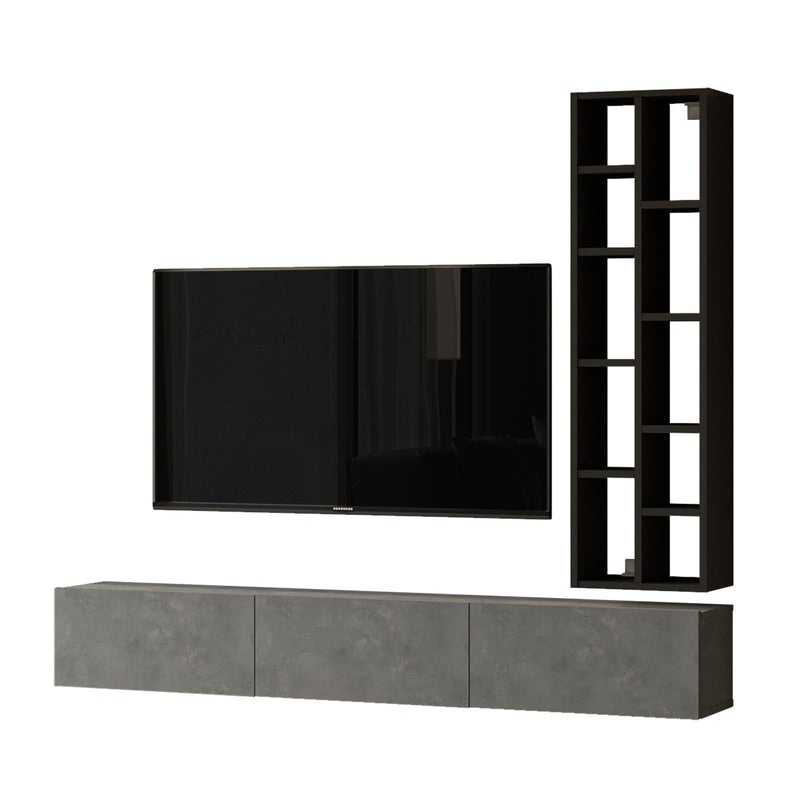 Mobile tv sospeso in legno moderno 3 ante a ribalta con scaffale libreria - vari colori